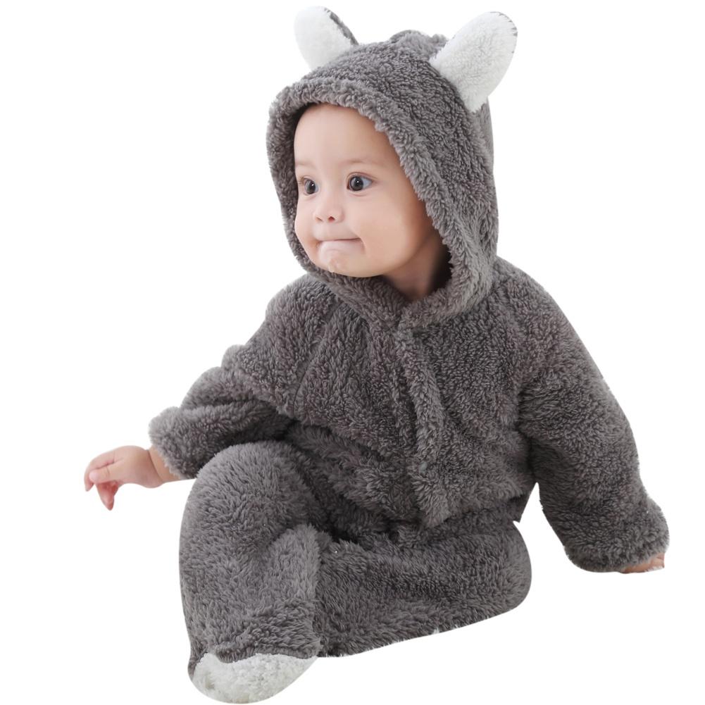 Infant Baby Warm Coral Fleece Romper Boy Girl Jumpsuit Bodysuit