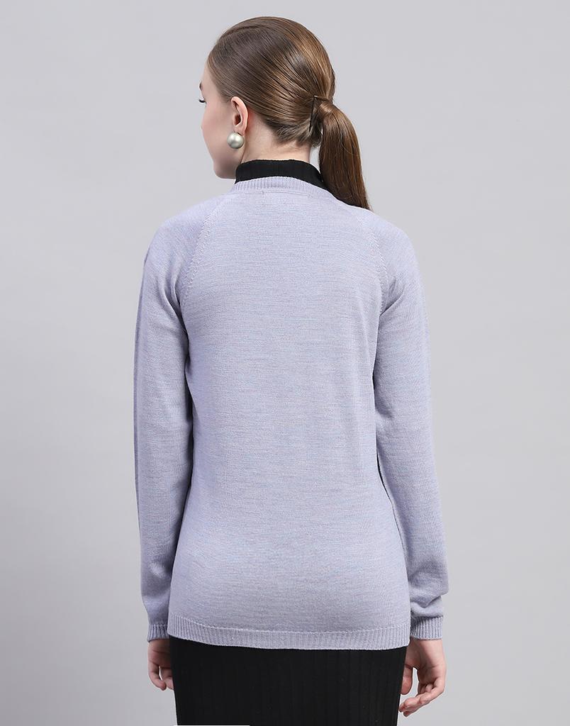 MONTE CARLO Womens Solid Light Purple V Neck Full Sleeve Cardigan