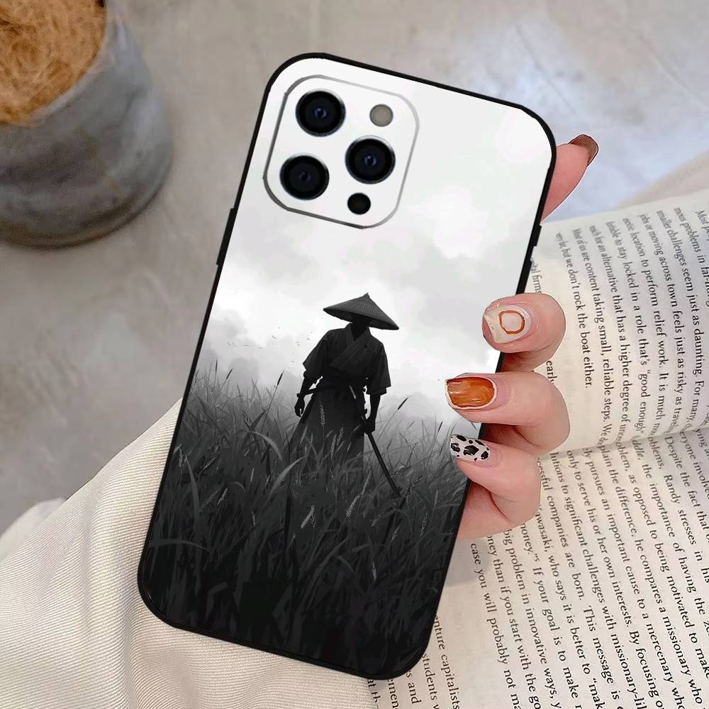 Japanisches Bushido Samurai Handyhülle Für iPhone 17,16,15,14,13,12,11 Plus,Pro Max,XS,Weiche Silikon Schwarze Hülle