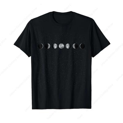 Moon Phases Astronomy T-Shirt Round Neck Short Sleeves  Tee Shirt Tops