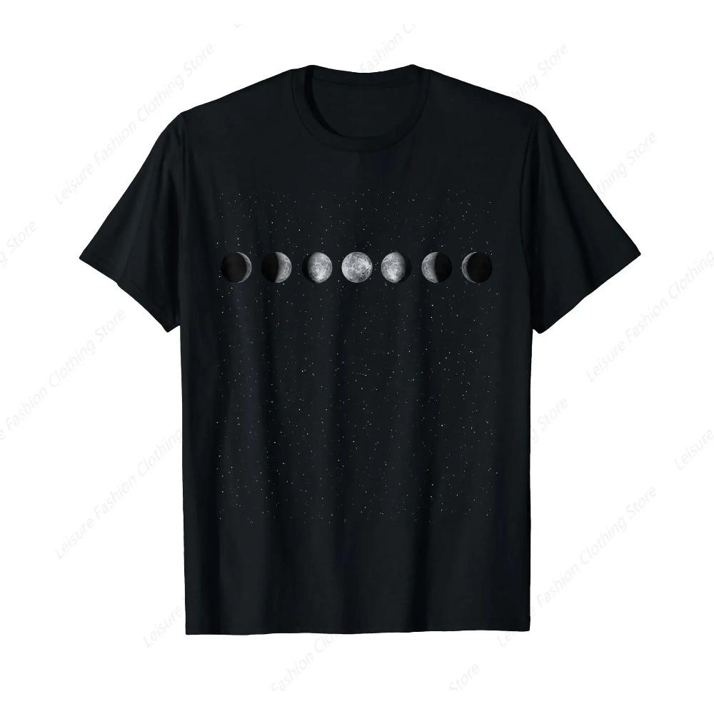 Moon Phases Astronomy T-Shirt Round Neck Short Sleeves Tee Shirt Tops