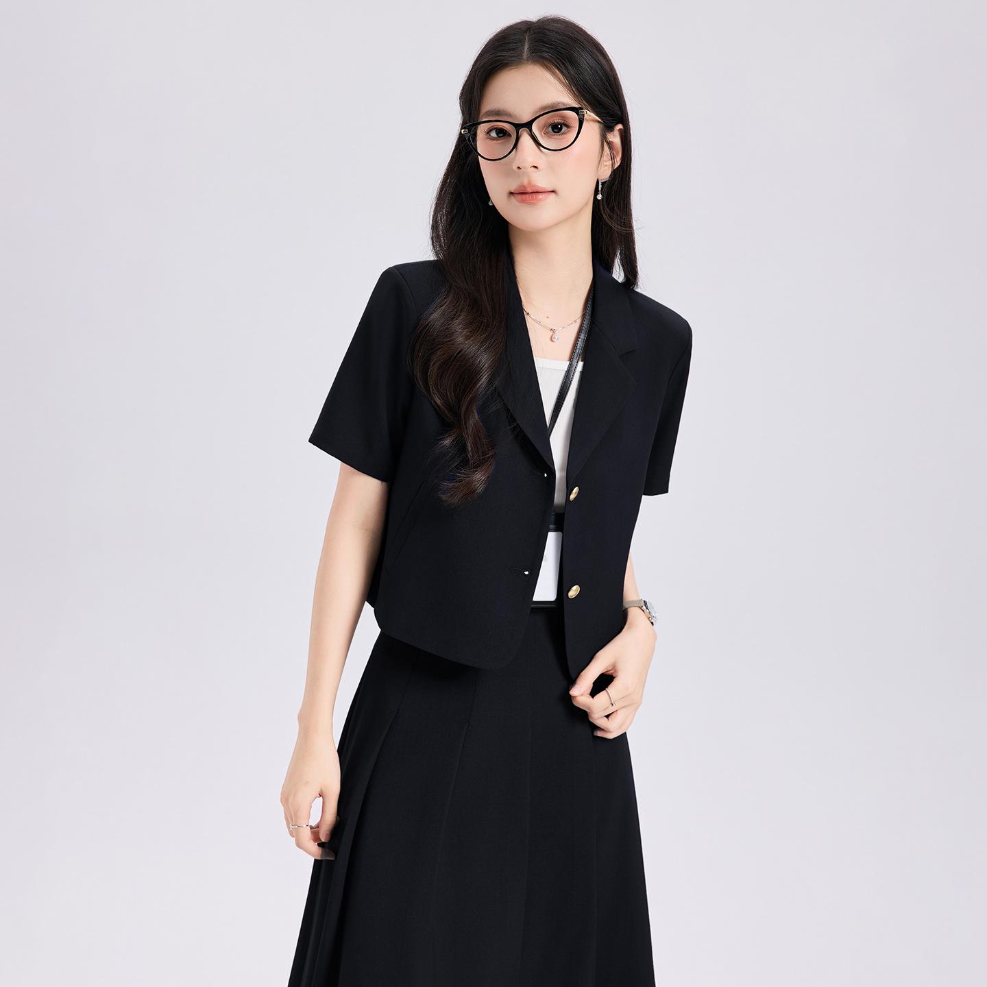 Women s Summer 2026 Fashionable Casual Suit Jacket - New Style Temperament for Teachers, Formal Workwear Short Suit Set S