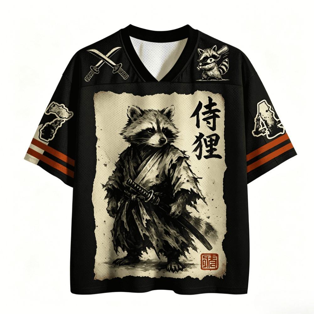 Harajuku Retro Feng Shui Ink-wash Warrior 3D Print Breatha Quick-dry Men Women V-neck T-shirt Street Sport Parent-child Clothing