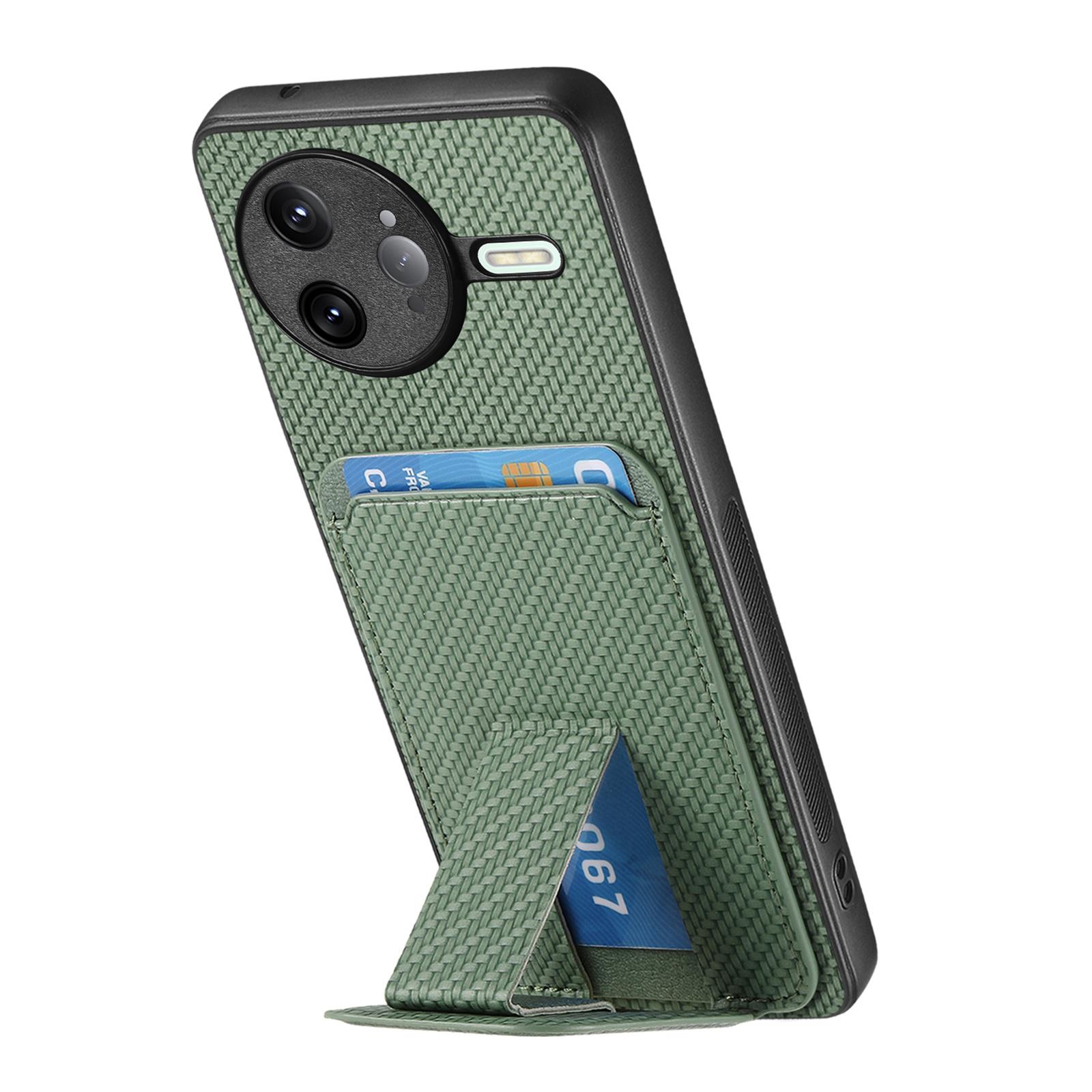 

For Xiaomi Poco F7 Ultra 5G/Xiaomi Redmi K80 Pro 5G Case Card Holder Carbon Fiber Texture Leather Coated TPU Phone Cover Green