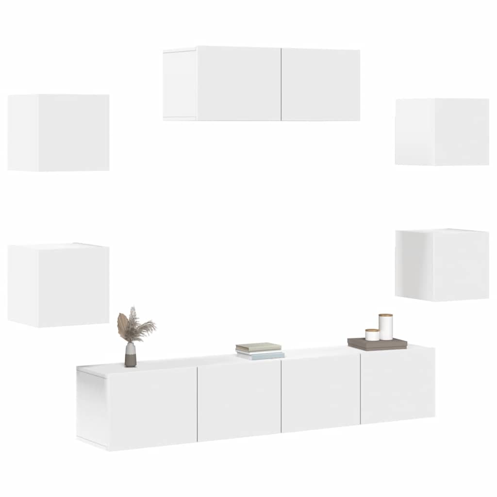 7 piece TV cabinet set white particleboard
