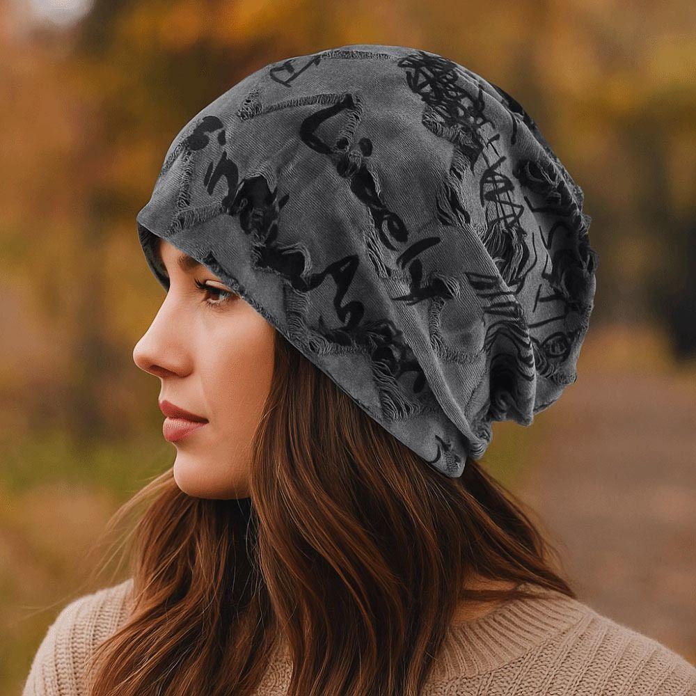 Thin Bonnet Letter Print Beanie Loose Style Hip Hop Beanies Fashion Pullover Hat  Unisex Wear