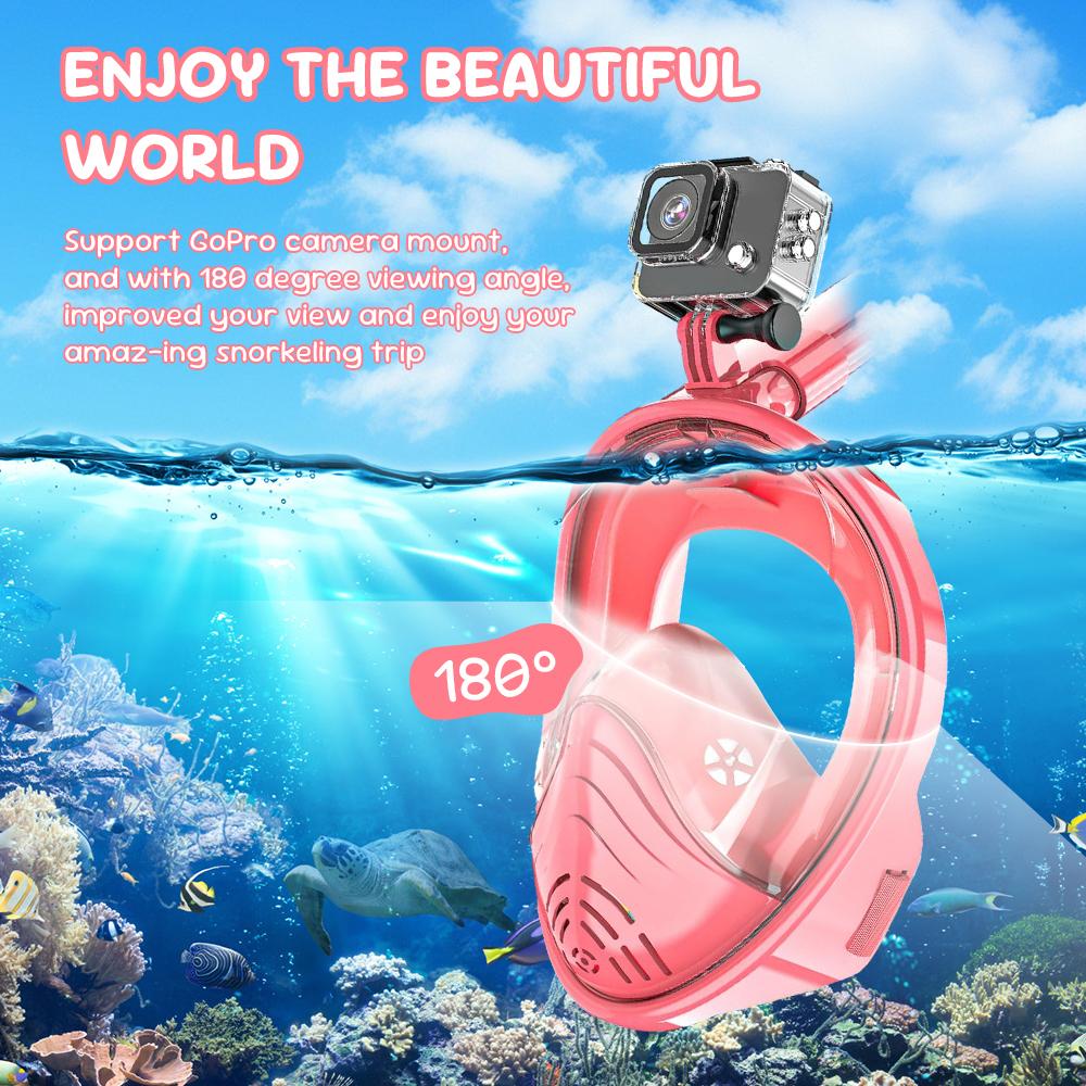 Professional Snorkeling Diving Mask Foldable 180 Degree Underwater Scuba Full Face Snorkel Mask Anti Fog Goggles for Kids Swim