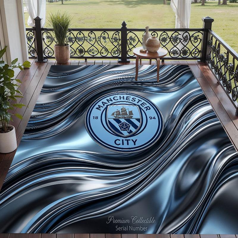 Mykt gulvteppe Manchester City-mønster Teppe Dekorasjonsmatte For Hjemmeromsdekorasjon