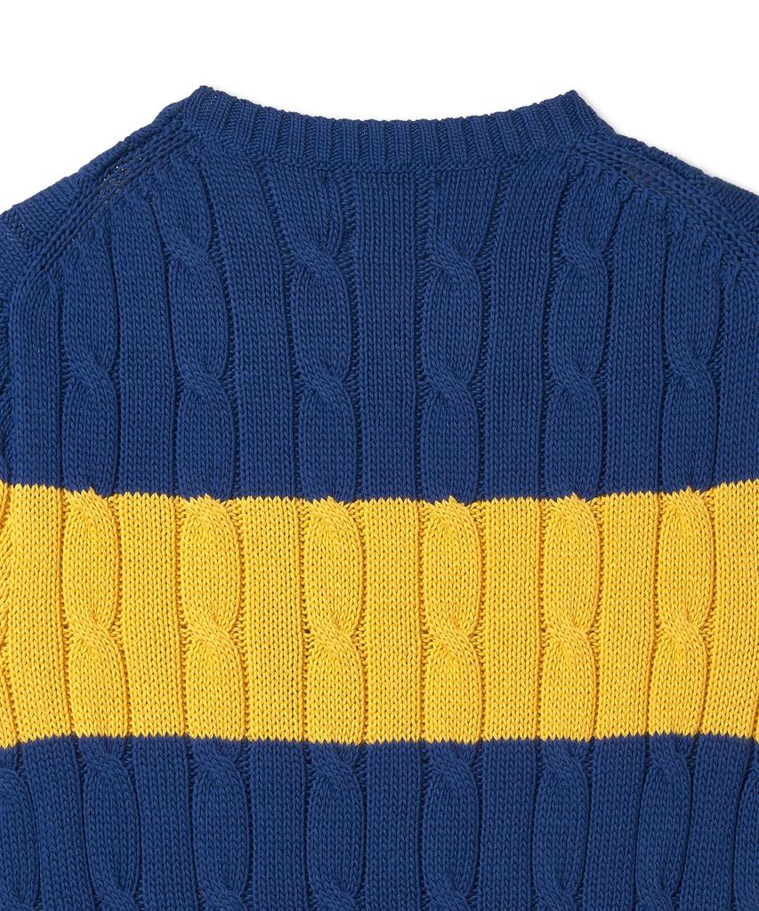 POLO RALPH LAUREN W Striped Cable Knit Cotton Sweater - Blue Yacht/White