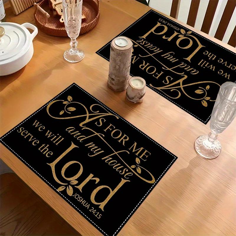 [Linen Placemats] 4-Pack Linen Placemats, 12x18 Inch, Woven Rectangular Table Mats, Machine Washable, Floral Pattern, Christian Home & Kitchen Decor