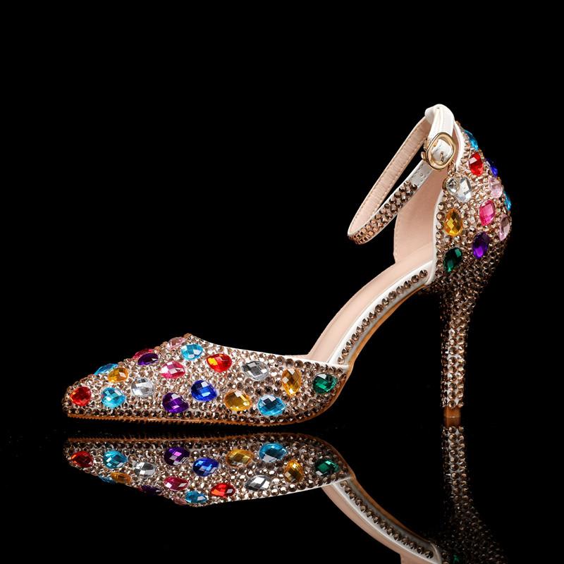 

Модный стиль звезды Роскошные стразы Смешанный цвет Женские туфли-лодочки Модные Острый носок Ремешок на щиколотке Высокий каблук Весна Лето Вечеринка Платье Туфли 43