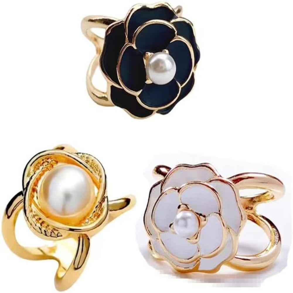 Pearl Floral Scarf Ring Clip Camellia Scarf Buckle Clothing Ring Wrap Holder Silk Scarf Buckle