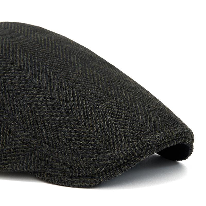 Herringbone Beret Men's Autumn Winter Warm Cap British Retro Wool Newsboy Cap Middle-Aged and Old Age Forward Cap