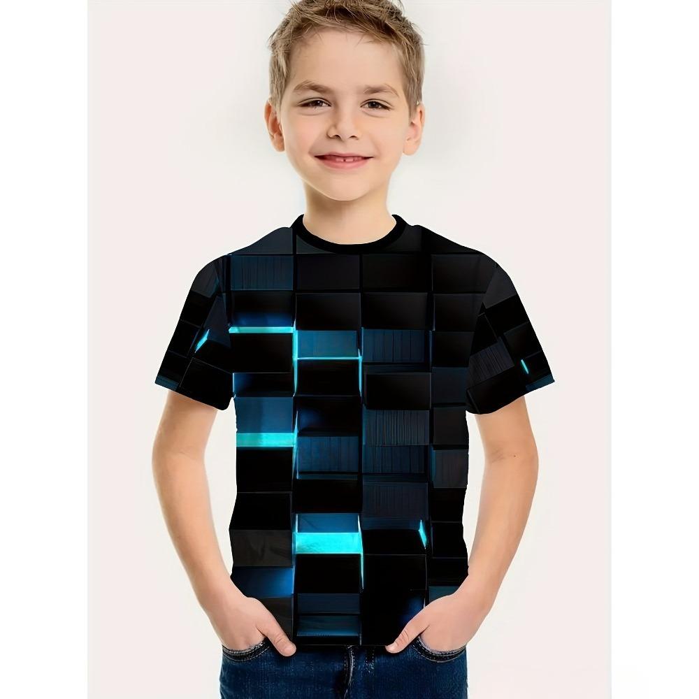 Children's Funny Series 3D Digital Printed Boys' Casual and Comfortable Round Neck Short Sleeved T-shirt