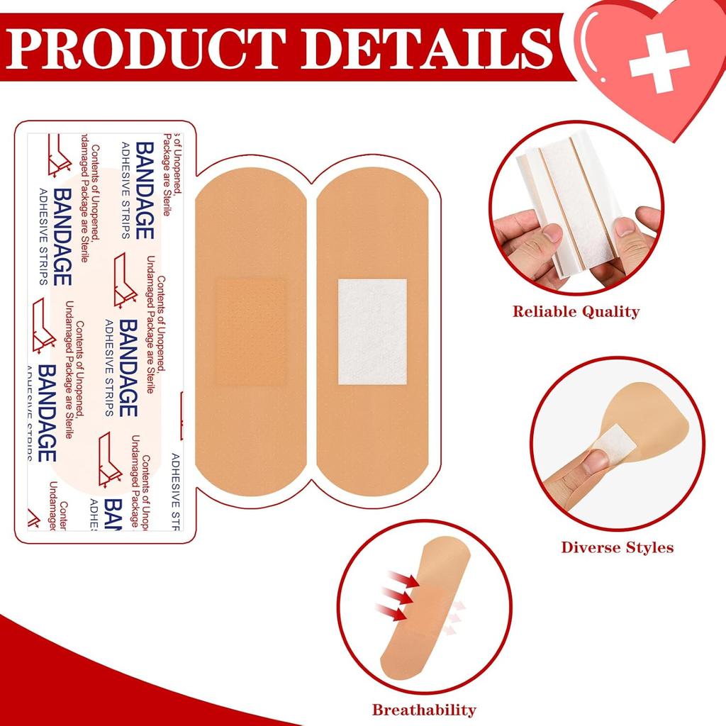 VAIPI 880 Pack Bandages Variety Pack Waterproof Fingertips Bandages Various Sizes First Aid Supplies Assorted Adhesive Fabric Bandages Bulk