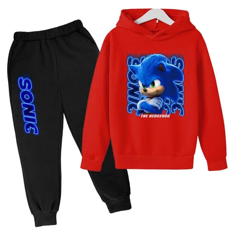 2025 MINISO New Cartoon Sonic Îmbrăcăminte Toamna și Iarna Copiilor Haine Cu Mânecă Lungă Costum Copiilor Sport Hanorac Costum Set