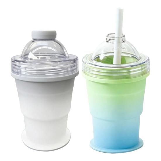 Ice Ball Cup with Lid And Straw, 2-in-1 Foldable Silicone Ice Maker And Drinking Cup, Portable Iced Beverage Cup for Travel And Outdoor Use