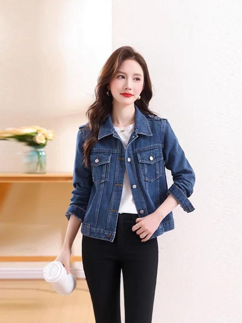 

Женская джинсовая куртка Весна/Осень 2025: Короткий, приталенный, универсальный однобортный кардиган с длинным рукавом Large джинсовый/синий