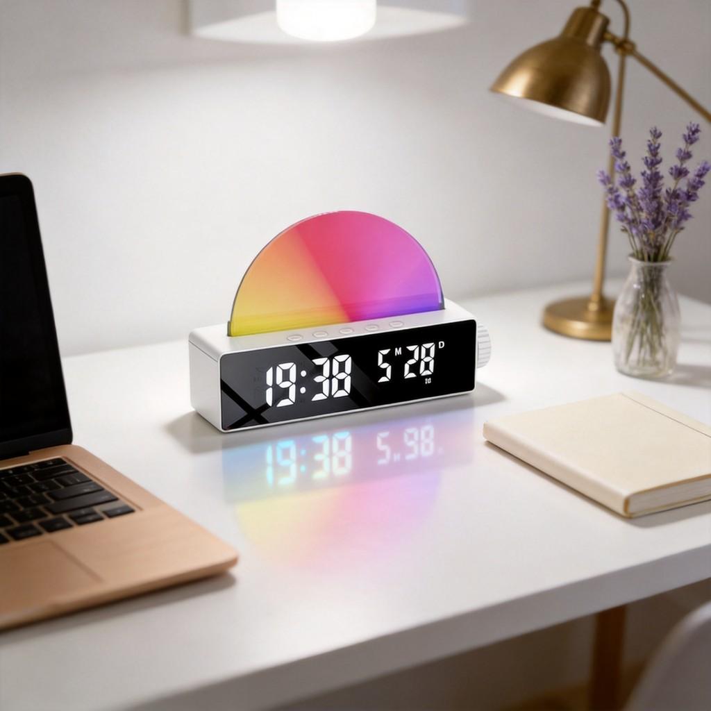 Digital Alarm Clock With Colorful Led Lights For Bedroom Use