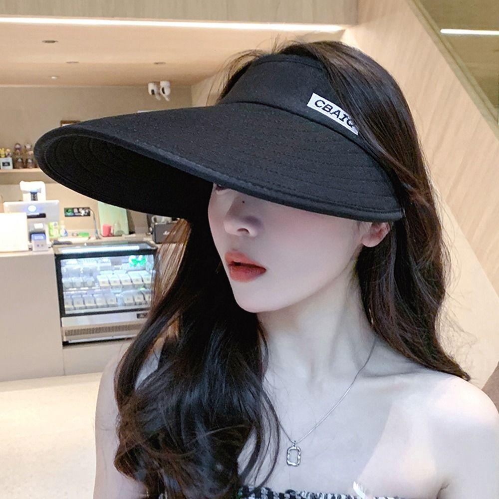 Foldable UV Protection Cycling For Women Wide Brim Empty Top Hat Sun Hat Women Cap Korean Style Hat