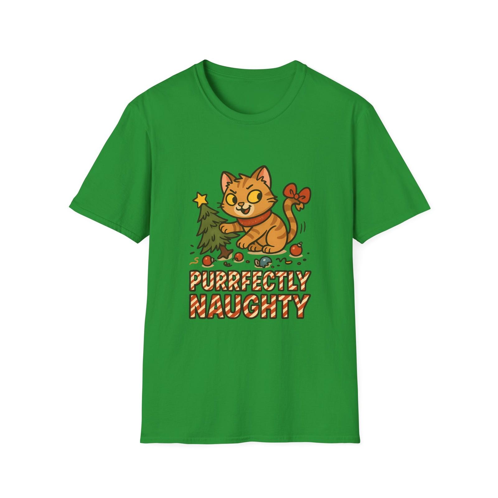 Unisex Softstyle T-Shirt Mens Womens Tees Top Purrfectly Naughty Funny Christmas Cat Tree Holiday Tee S