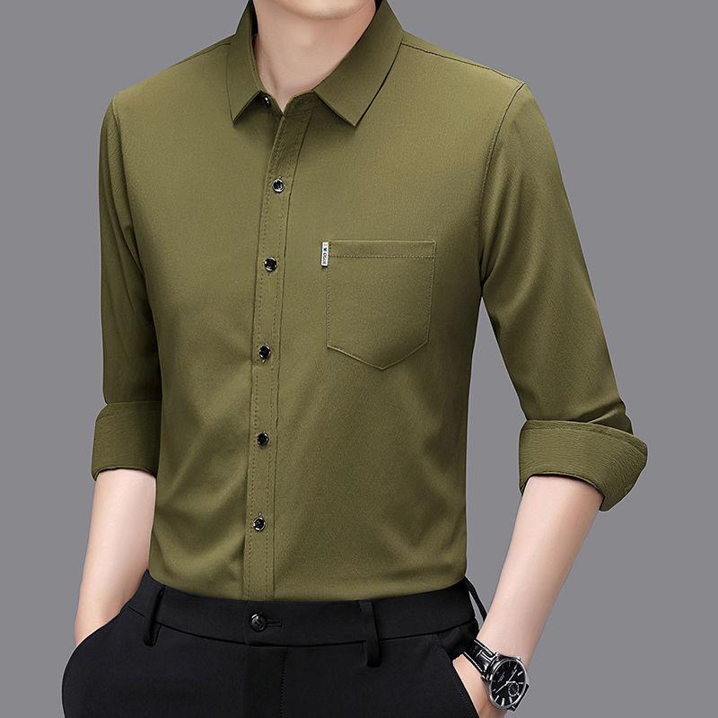 Herren Chiffon Langarm High-End Hemd Tasche Unifarben Neues Hemd Vielseitig im Frühling Herbst