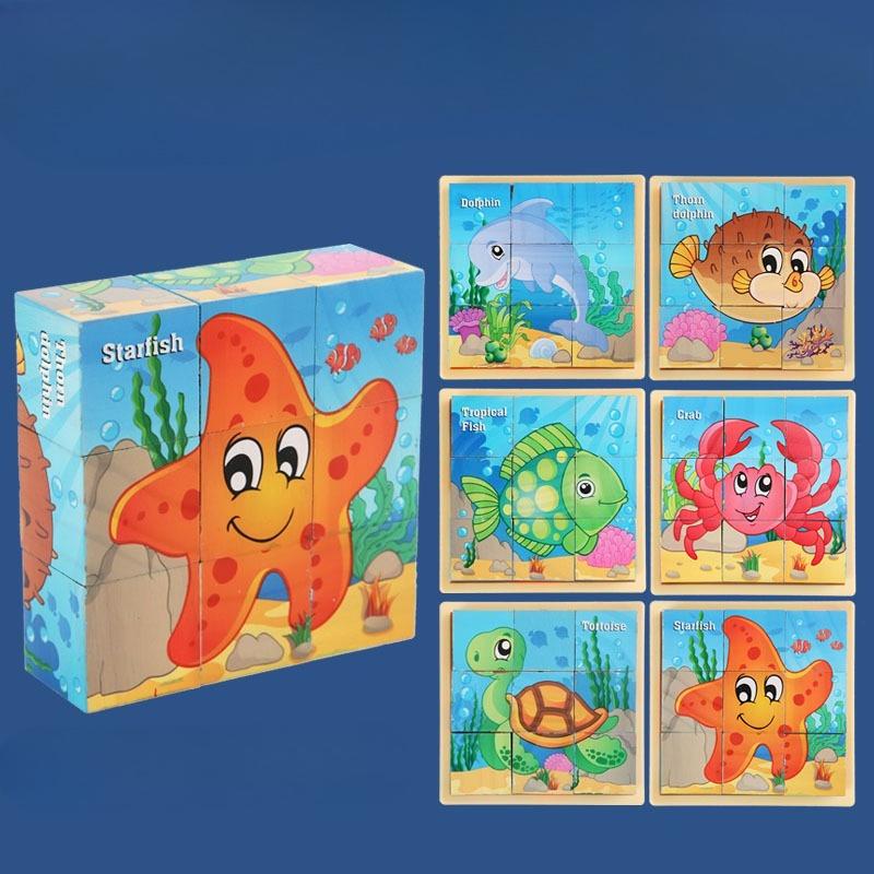 3D Wooden Puzzle – Educational Flip & Build Blocks for Kindergarten Kids