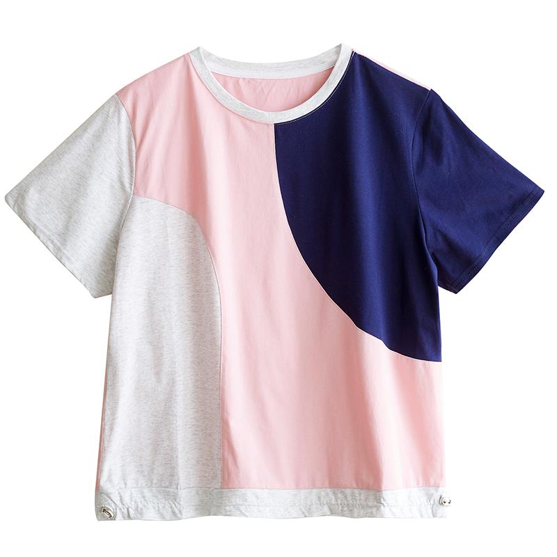 DIMANAF 2026 Plus Size Summer Women T-Shirts Casual Lady Tops Tunic Shirt Spliced Oversize Loose Tees Cotton
