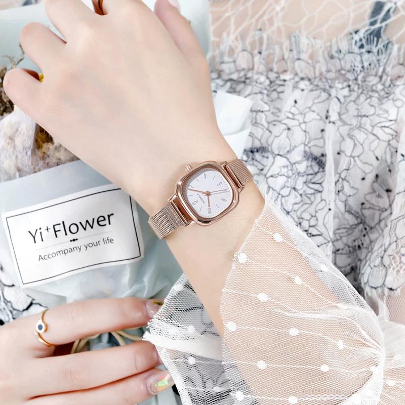 New Arrival Versatile Small Square Dial Minimalist Durable Fashion Elegant White Belt Scale Waterproof Student Watch Female