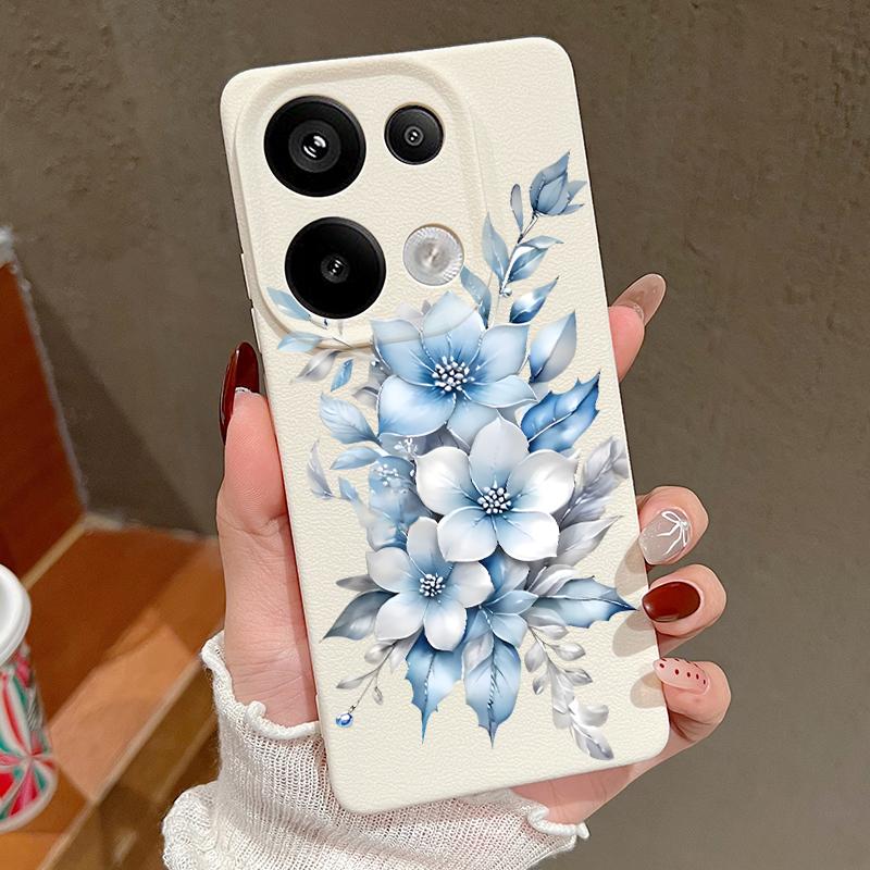 Flowers Leaves Print Case For Xiaomi 13T Redmi Note 15 Pro 4G Leather Texture Silicone Cover For Redmi Note 14 13 Pro+ 5G