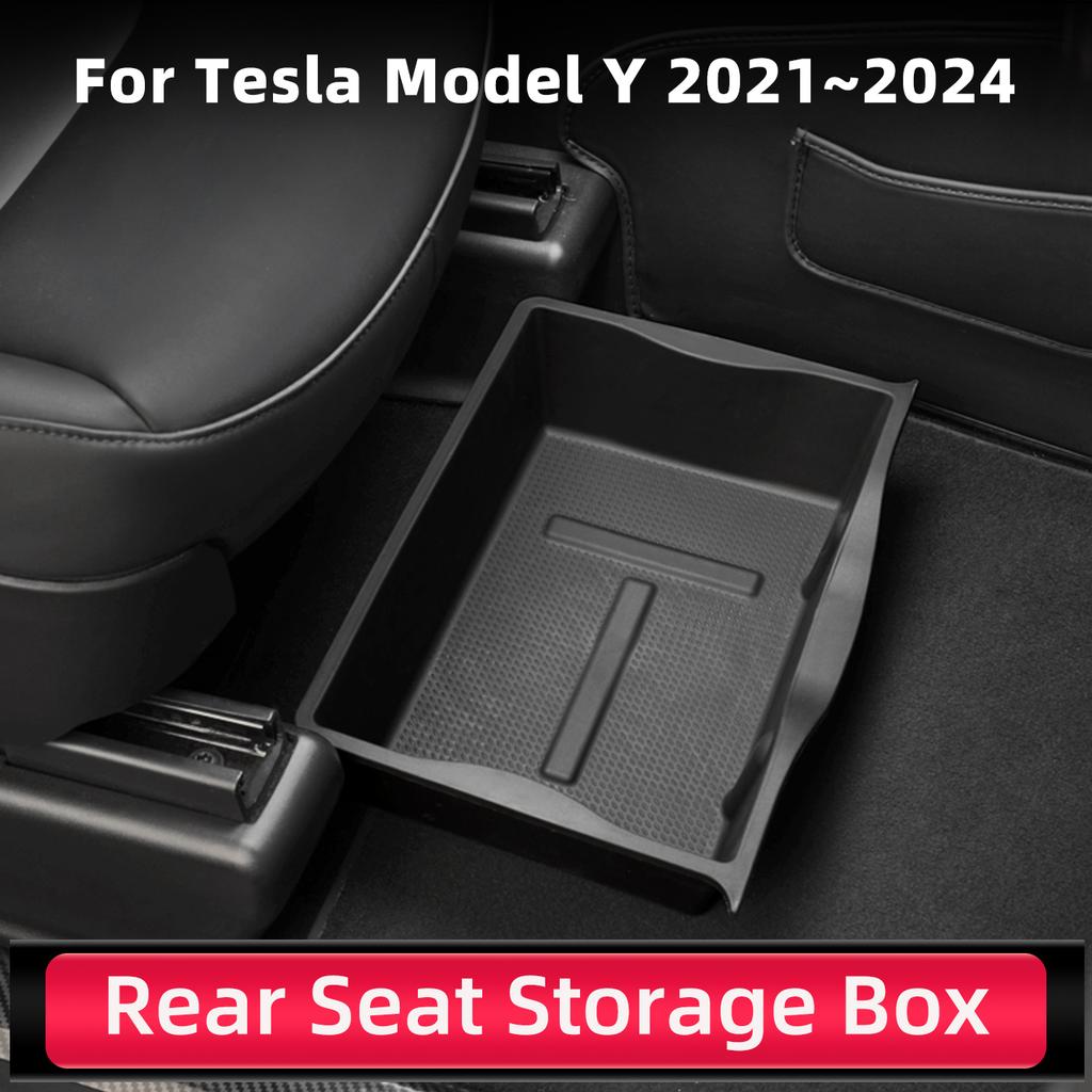 Under Seat Storage Box For Tesla Model Y 2021~2024 Center Console Organizer Bins Front Backseat Bag Trash Tray Accessories