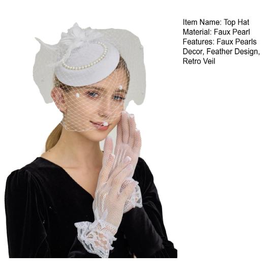 Top Hat Hair Accessories Faux Pearls Feather Flower Veil Decor Dance Headdress Fascinator Headpiece Fashion Accessory