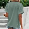 Ny Dam Kortärmad T-shirt, Trendig och Casual Enfärgad Knapp V-hals T-shirt för Damer