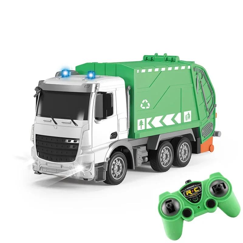 RC Sanitation Garbage Truck Toy with Lights 1/14 2.4G Radio Controlled Car Vehicle Recycling Cars Birthday Gifts for Children