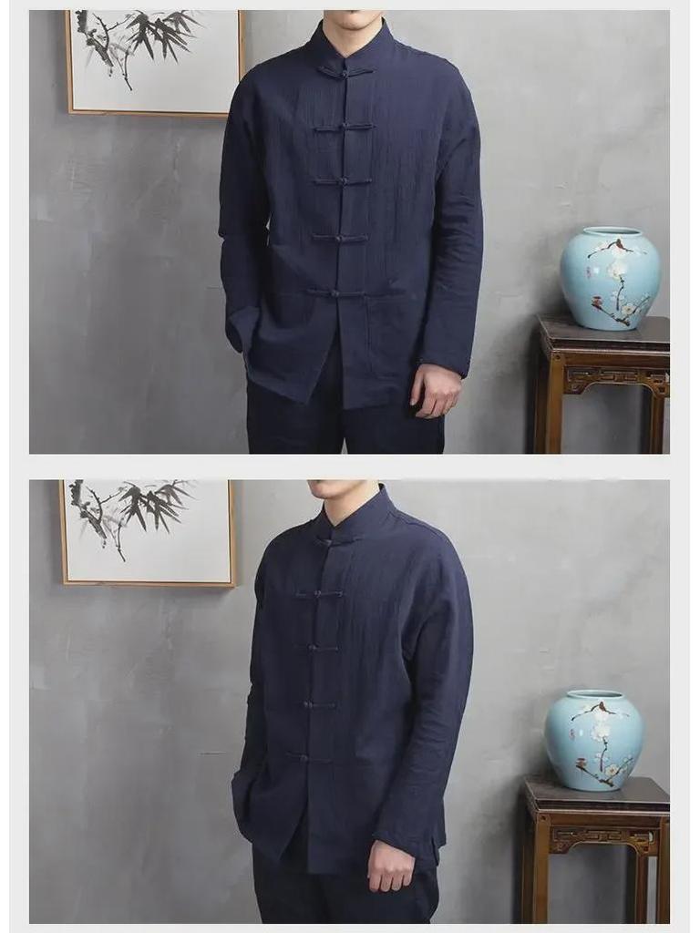 Herren Retro Chinesischer Stil Leinen Langarmhemd