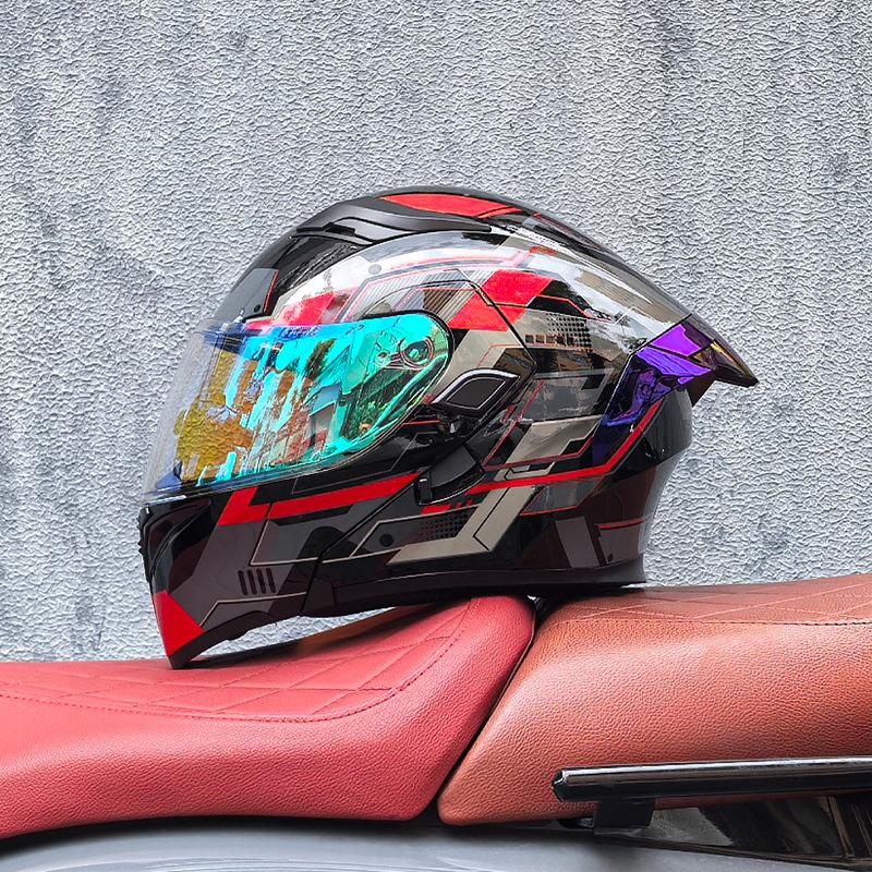 Motorcycle Helmet Peeling Helmet Double Lens Big Tail Locomotive Racing Helmet Running Helmet Men and Women Keep Warm In Winter