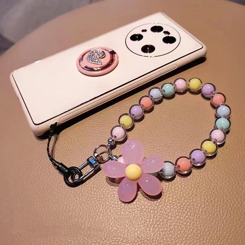 Colorful Beaded Flower Keychain, Kawaii Acrylic Flower Bag Charm with Clip