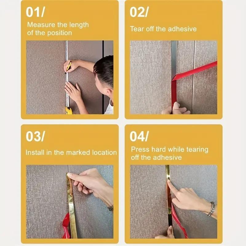 1pc 2.44m/96.06in Gold Stainless Steel Wall Sticker, Metal Mirror Self-adhesive Wall Paper Strip, Used for Edge Decoration