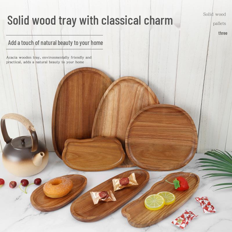 Japanese Acacia Wooden Multi-Function Tray: Kitchen Fruit and Teacup Plate