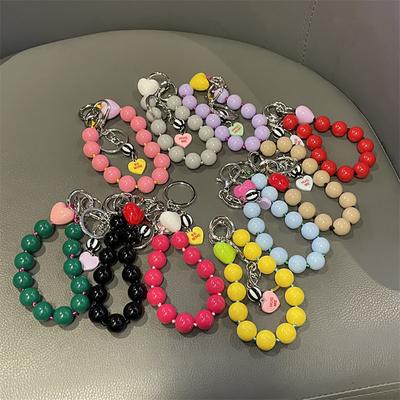 Korean Cute Colored Love Heart Beaded Pendant Strap Cord For iPhone Samsung Lovely Keyring Bag Women Phone Chain Hanging Gift