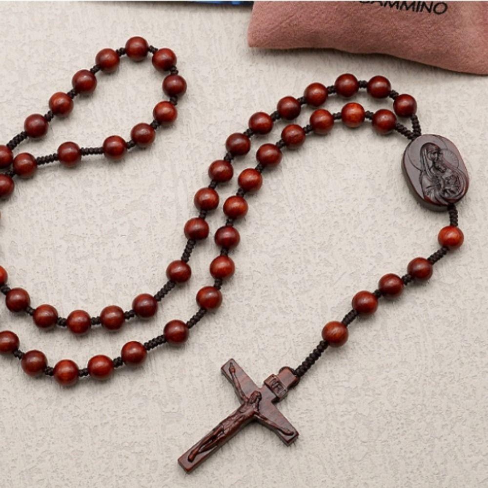 with Storage Bag Handmade Rosary Necklace Dalbergia Microphylla Crucifix Pendant Chain  Christian