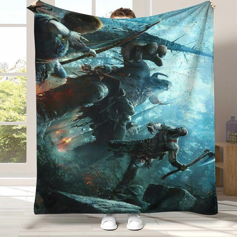 Classic God of War Games Kratos Flannel Blanket,Ultra Soft Plush Throw for Home Bedroom Bed Sofa Cover Office Camping Picnic