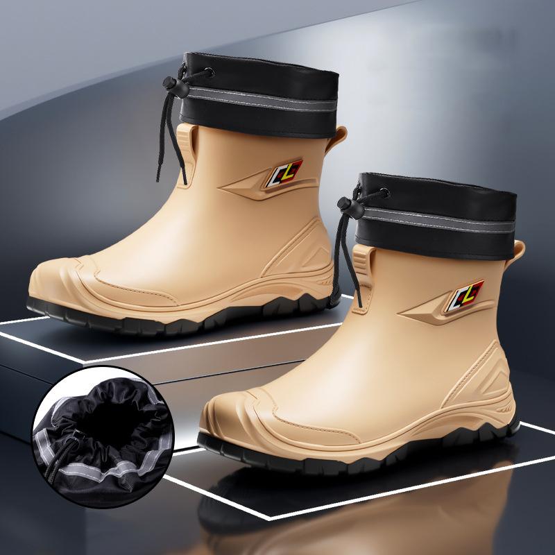 New Men Riding Rain Boots Plus Cotton Warm Non-slip Waterproof Shoes Mid-tube Work Shoes Rain Boots Motorcycle Protective Boots