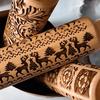 Wooden Christmas Rolling Pins Rock Snowflake Elk Embossing Baking Tool Cookies Biscuit Fondant Cake Patterned Roller Dropship