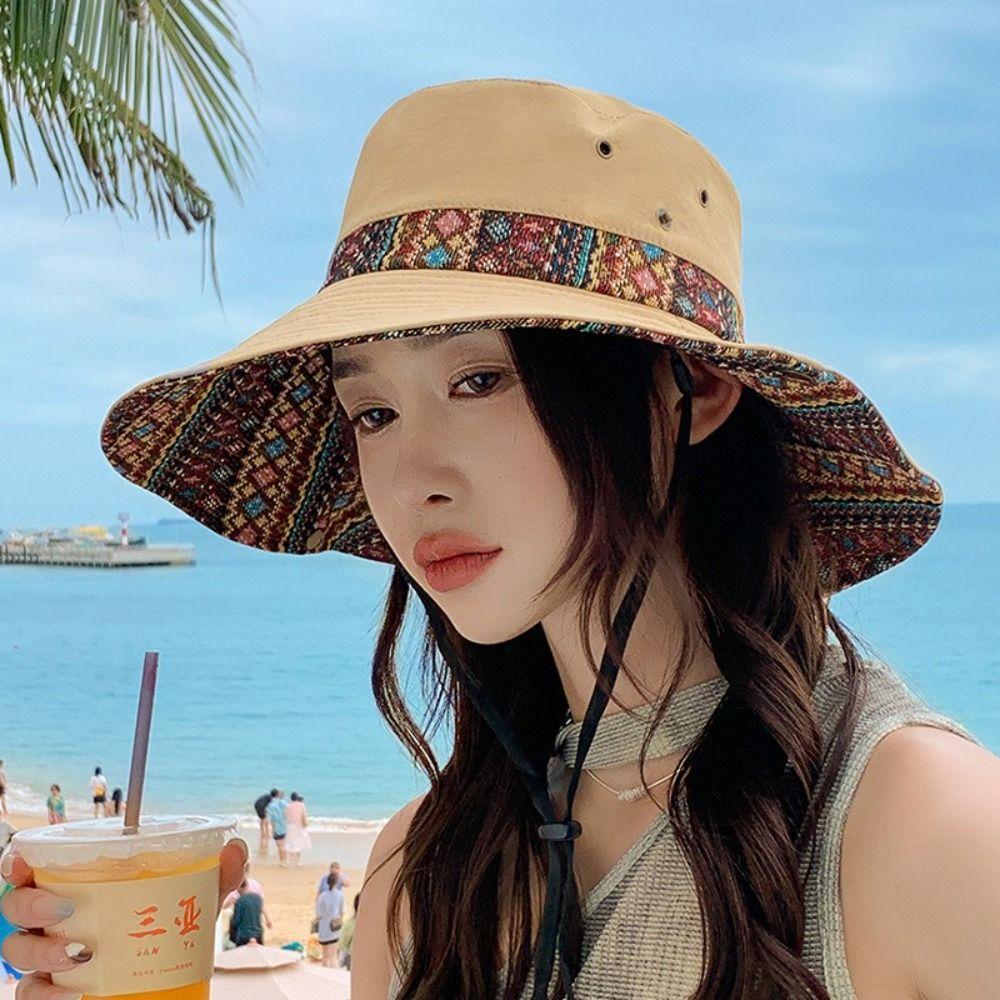 

Floral Printed Wide Brim Bucket Hat Large Brimmed Mountain Climbing Hat Women s Sun Hat Travel чорний