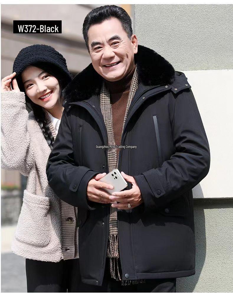 Men's Mid-Length Winter Jacket with Fleece Lining – Warm Down Cotton Coat for Middle-Aged and Elderly Dads