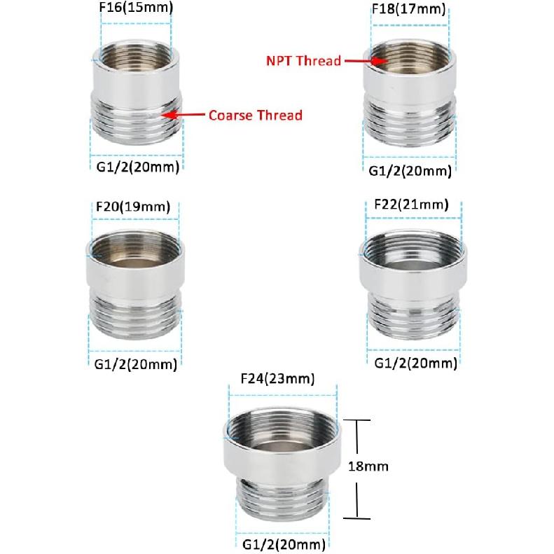 Brass Sink Faucet Adapter, Female NPT Thread Tap Aerator Adapter To Connect G1/2" Water Hose Adapter for Garden Hose Water Filter (F22mm - G1/2)