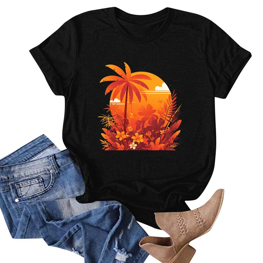 Women's Fashion Casual Hawaiian Print Short Sleeve T-Shirt Top Short Sleeve T-Shirt Top