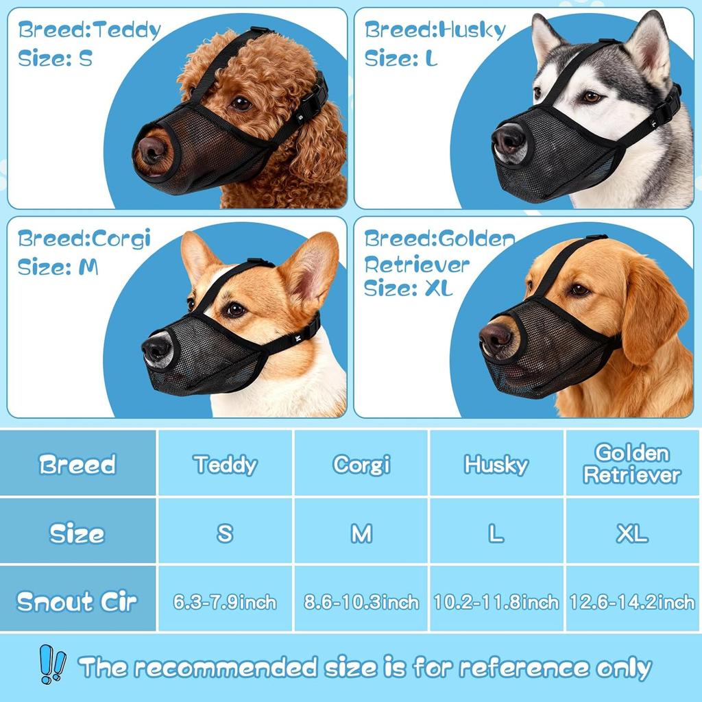 Dog Muzzle, Soft Mesh Muzzles for Small Medium Large Dogs, Breathable Adjustable Puppy Muzzles for Grooming Biting Chewing Scavenging, Allows