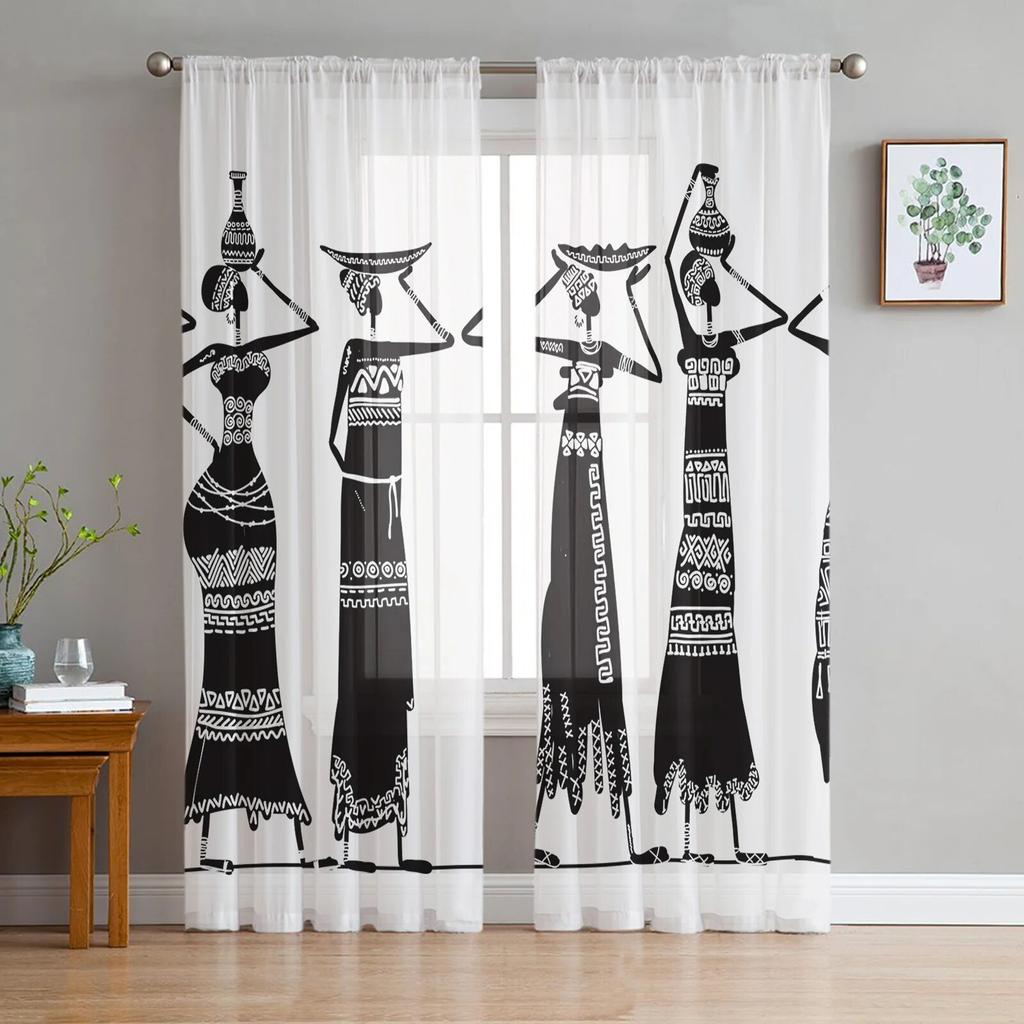 Afrikanische Frauen Ethnische Giraffe Elefant Tüll Vorhänge Für Wohnzimmer Chiffon Voile Sheer Fenster Vorhang Für Schlafzimmer